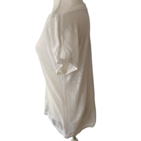 Liz Claiborne Knit Top White Very Sheer Cap Sleeve Size Large - Picture 2 of 11